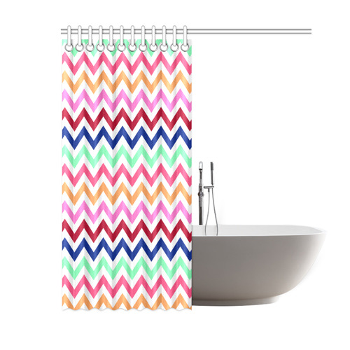 CHEVRONS Pattern Multicolor Pink Turquoise Coral Blue Red Shower Curtain 60"x72"