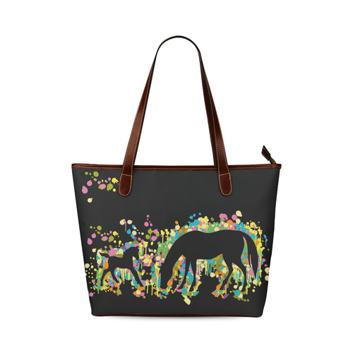 Foal with Mom Splash Shoulder Tote Bag (Model 1646)