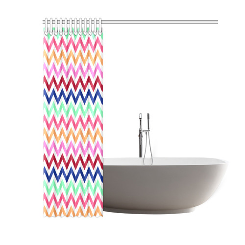 CHEVRONS Pattern Multicolor Pink Turquoise Coral Blue Red Shower Curtain 60"x72"