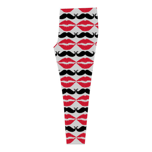 Red and Black Hipster Mustache and Lips Cassandra Women's Leggings (Model L01)