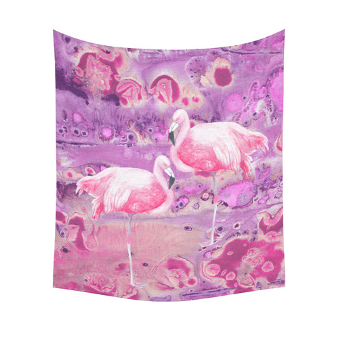 Flamingos Batik Paint Background Pink Violet Cotton Linen Wall Tapestry 51"x 60"