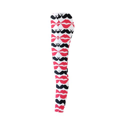 Red and Black Hipster Mustache and Lips Cassandra Women's Leggings (Model L01)