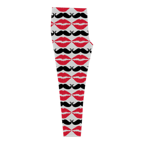 Red and Black Hipster Mustache and Lips Cassandra Women's Leggings (Model L01)