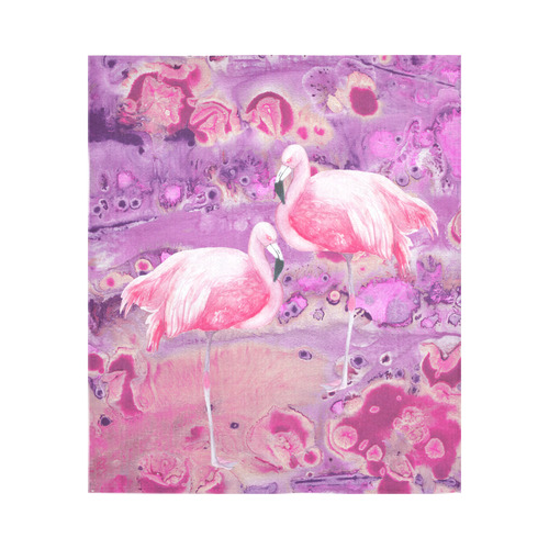 Flamingos Batik Paint Background Pink Violet Cotton Linen Wall Tapestry 51"x 60"