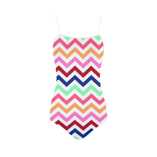 CHEVRONS Pattern Multicolor Pink Turquoise Coral Blue Red Strap Swimsuit ( Model S05)