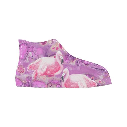 Flamingos Batik Paint Background Pink Violet High Top Canvas Women's Shoes/Large Size (Model 017)