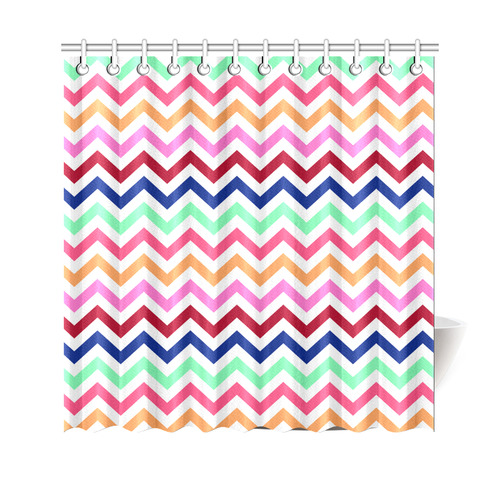 CHEVRONS Pattern Multicolor Pink Turquoise Coral Blue Red Shower Curtain 69"x70"