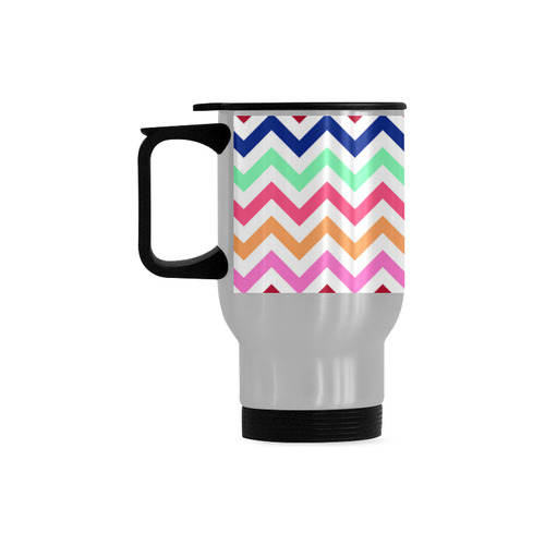 CHEVRONS Pattern Multicolor Pink Turquoise Coral Blue Red Travel Mug (Silver) (14 Oz)