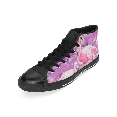 Flamingos Batik Paint Background Pink Violet High Top Canvas Women's Shoes/Large Size (Model 017)