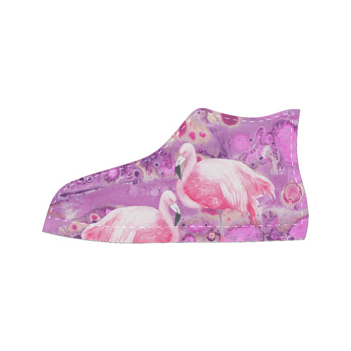 Flamingos Batik Paint Background Pink Violet High Top Canvas Women's Shoes/Large Size (Model 017)