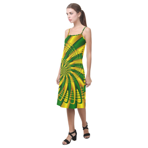 Gold Green Whirl Fractal Art Alcestis Slip Dress (Model D05)