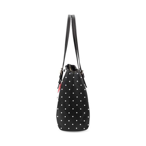 Poppies and polka dots Leather Tote Bag/Small (Model 1640)
