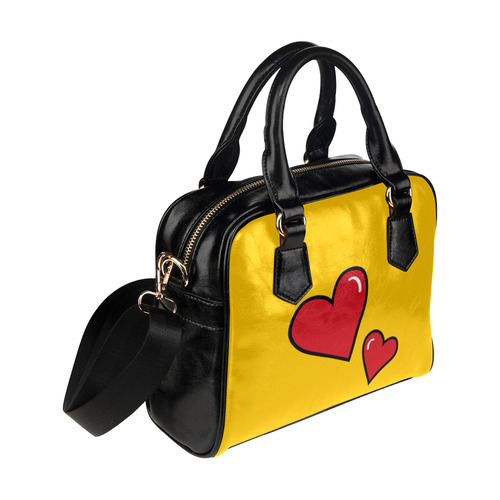 POP ART Style Two Hearts with Yellow Background Shoulder Handbag (Model 1634)