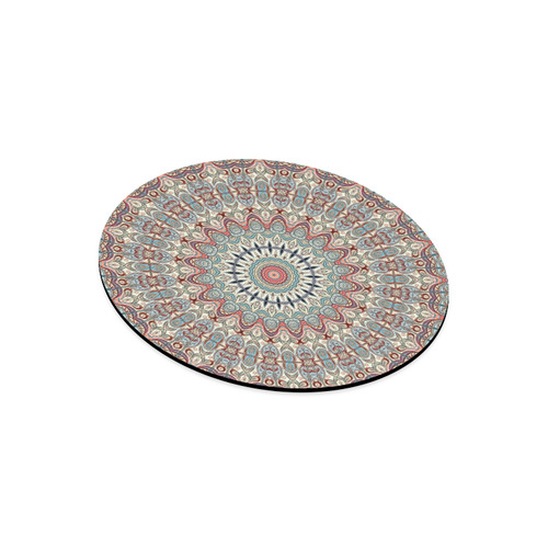 Oriental Watercolor Mandala Soft Blue Red Round Mousepad