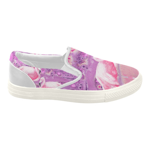 Flamingos Batik Paint Background Pink Violet Women's Slip-on Canvas Shoes (Model 019)