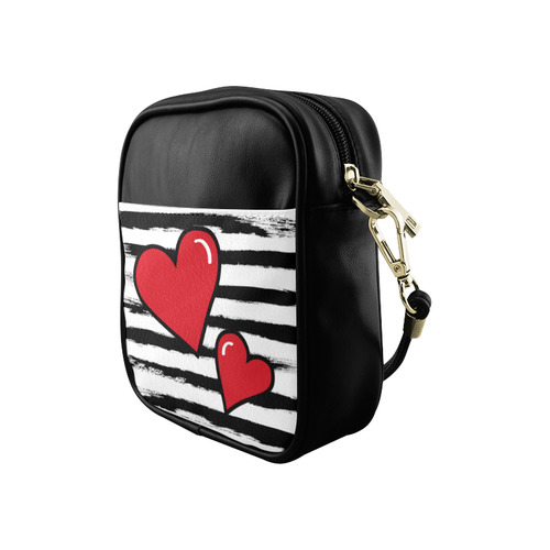 POP ART Style Two Hearts with Orange Brushstrokes Stribes Background Sling Bag (Model 1627)