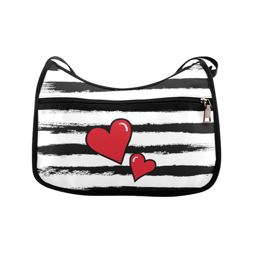 POP ART Style Two Hearts with Black  Brushstrokes Stribes Background Crossbody Bags (Model 1616)