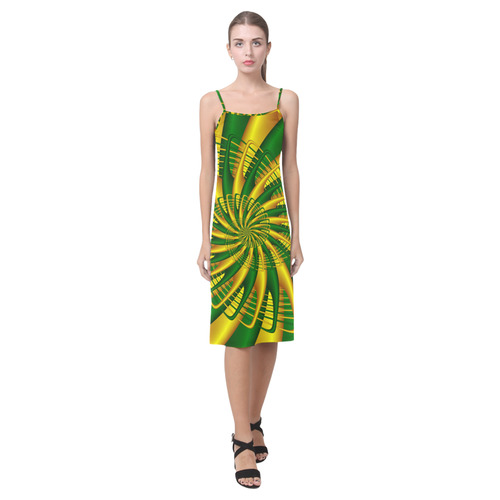 Gold Green Whirl Fractal Art Alcestis Slip Dress (Model D05)