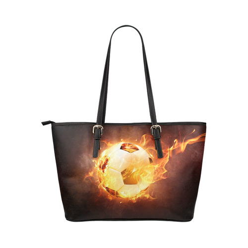 SPORT Football Soccer, Ball under Fire Leather Tote Bag/Small (Model 1651)