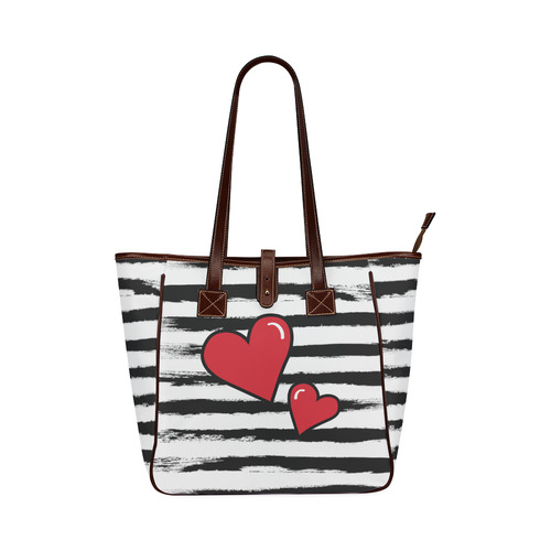 Two Hearts with Black Brushstrokes Stribes Background in Pop Art Style Classic Tote Bag (Model 1644)