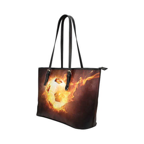 SPORT Football Soccer, Ball under Fire Leather Tote Bag/Small (Model 1651)