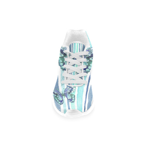 Watercolor Butterflies & Stripes Blue Cyan Women’s Running Shoes (Model 020)