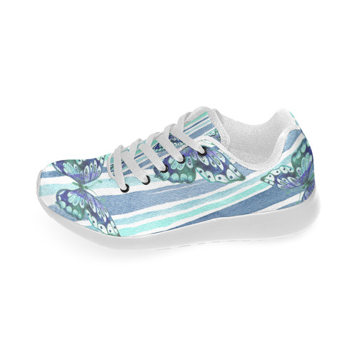 Watercolor Butterflies & Stripes Blue Cyan Women’s Running Shoes (Model 020)