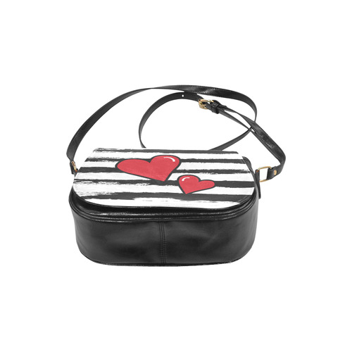 POP ART Style Two Hearts with Orange Brushstrokes Stribes Background Classic Saddle Bag/Small (Model 1648)