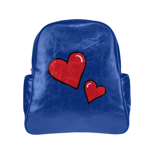 POP ART Style Two Hearts with Blue Background Multi-Pockets Backpack (Model 1636)