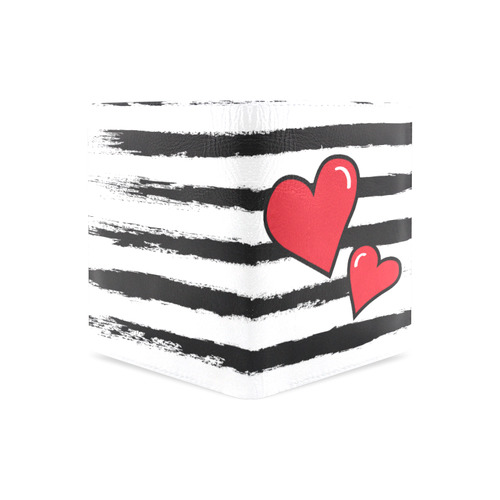 POP ART Style Two Hearts with Black  Brushstrokes Stribes Background Men's Leather Wallet (Model 1612)