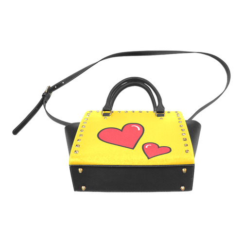 POP ART Style Two Hearts with Yellow Background Rivet Shoulder Handbag (Model 1645)