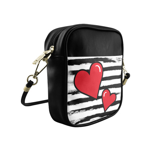 POP ART Style Two Hearts with Orange Brushstrokes Stribes Background Sling Bag (Model 1627)