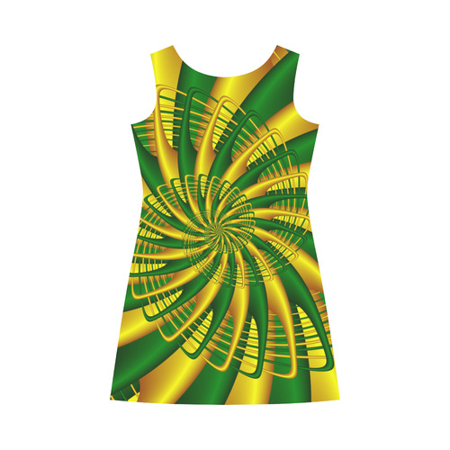 Gold Green Whirl Fractal Art Bateau A-Line Skirt (D21)