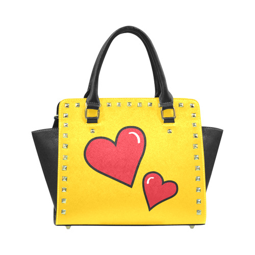 POP ART Style Two Hearts with Yellow Background Rivet Shoulder Handbag (Model 1645)