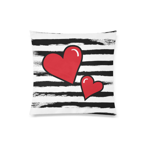 POP ART Style Two Hearts with Black  Brushstrokes Stribes Background Custom Zippered Pillow Case 20"x20"(Twin Sides)