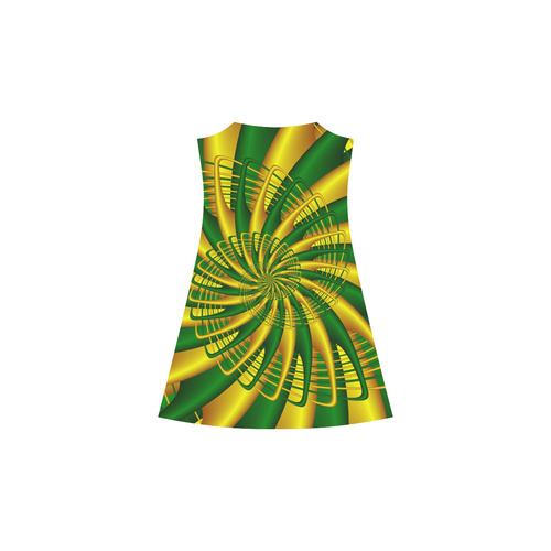 Gold Green Whirl Fractal Art Alcestis Slip Dress (Model D05)