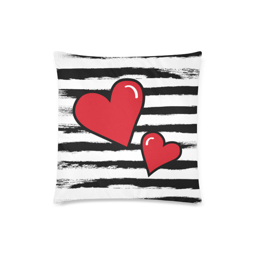 POP ART Style Two Hearts with Black  Brushstrokes Stribes Background Custom Zippered Pillow Case 18"x18"(Twin Sides)