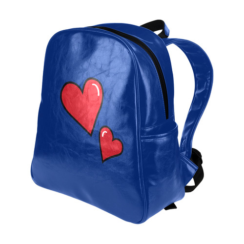 POP ART Style Two Hearts with Blue Background Multi-Pockets Backpack (Model 1636)