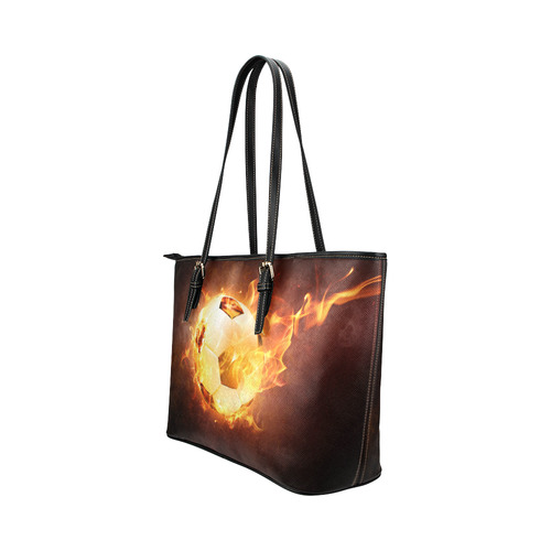 SPORT Football Soccer, Ball under Fire Leather Tote Bag/Small (Model 1651)