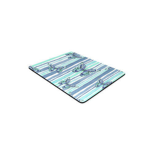 Watercolor Butterflies & Stripes Blue Cyan Rectangle Mousepad