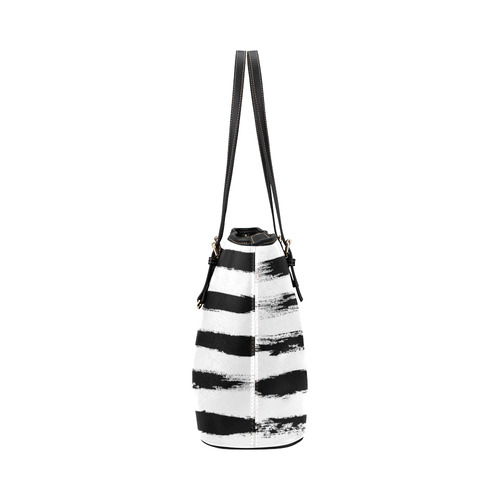 Two Hearts with Black Brushstrokes Stribes Background in Pop Art Style Leather Tote Bag/Small (Model 1651)
