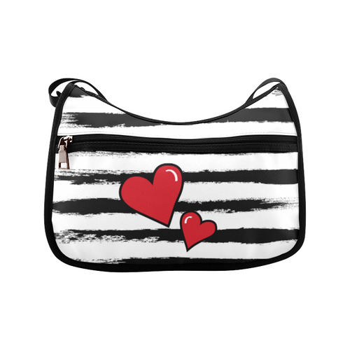 POP ART Style Two Hearts with Black  Brushstrokes Stribes Background Crossbody Bags (Model 1616)
