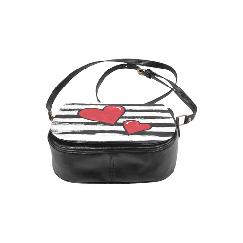 POP ART Style Two Hearts with Orange Brushstrokes Stribes Background Classic Saddle Bag/Large (Model 1648)
