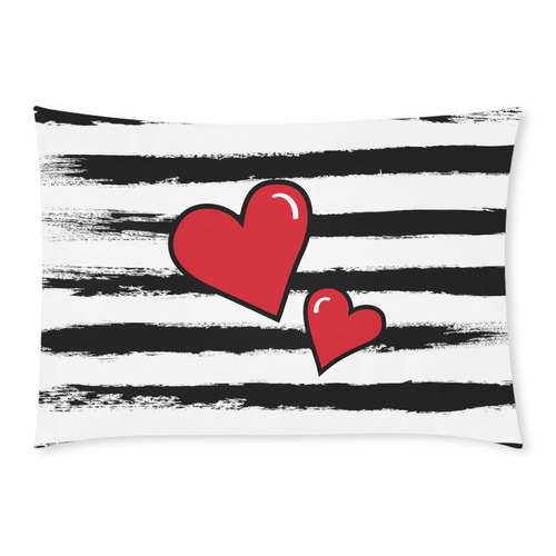 POP ART Style Two Hearts with Black  Brushstrokes Stribes Background Custom Rectangle Pillow Case 20x30 (One Side)