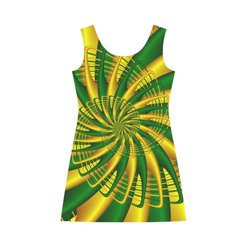 Gold Green Whirl Fractal Art Bateau A-Line Skirt (D21)