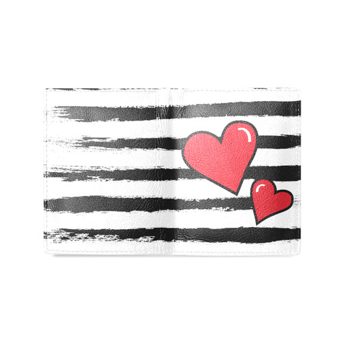 POP ART Style Two Hearts with Black  Brushstrokes Stribes Background Men's Leather Wallet (Model 1612)