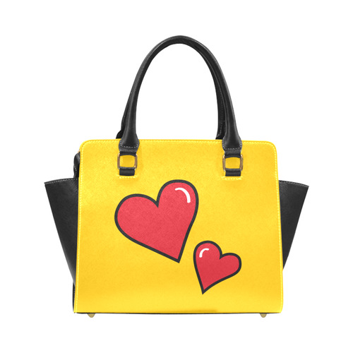 POP ART Style Two Hearts with Yellow Background Rivet Shoulder Handbag (Model 1645)