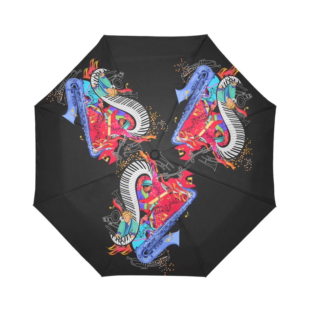 Colorful Music I Love Jazz Umbrella by Juleez AutoFoldable Umbrella