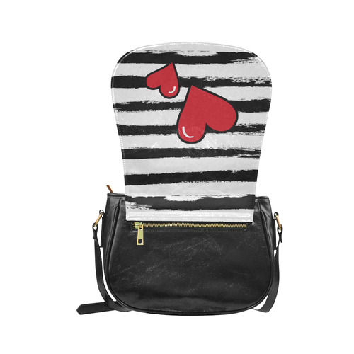 POP ART Style Two Hearts with Orange Brushstrokes Stribes Background Classic Saddle Bag/Small (Model 1648)