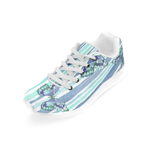Watercolor Butterflies & Stripes Blue Cyan Women’s Running Shoes (Model 020)